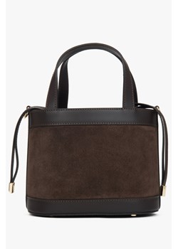 Estro: Ciemnobrązowa torebka damska typu kuferek z naturalnego włoskiego weluru i skóry ze sklepu Estro w kategorii Kuferki - zdjęcie 187584332