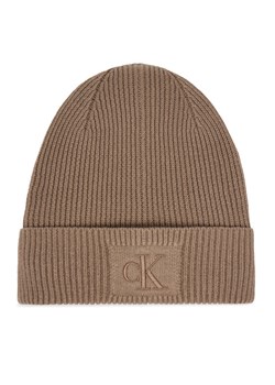 Czapka Calvin Klein Embroidered Rib Cotton Beanie LV04F8097G Beżowy ze sklepu eobuwie.pl w kategorii Czapki zimowe damskie - zdjęcie 187584734