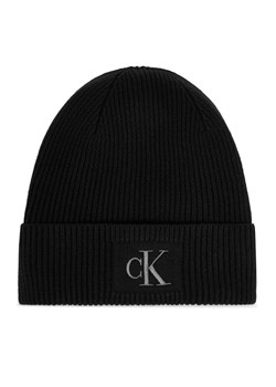 Calvin Klein Czapka Embroidered Rib Cotton Beanie LV04F8097G Czarny ze sklepu MODIVO w kategorii Czapki zimowe damskie - zdjęcie 187585381
