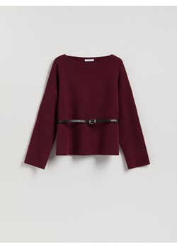 Reserved - Sweter z paskiem - bordowy ze sklepu Reserved w kategorii Swetry damskie - zdjęcie 187589934