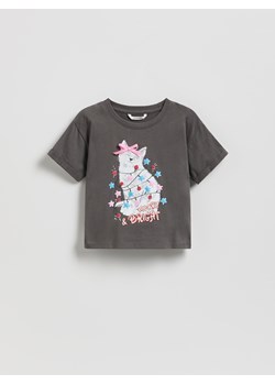 Reserved - Świąteczny t-shirt z nadrukiem - ciemnoszary ze sklepu Reserved w kategorii Bluzki dziewczęce - zdjęcie 187590032
