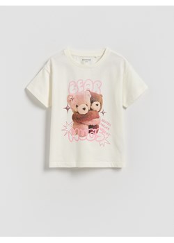 Reserved - Bawełniany t-shirt z nadrukiem - złamana biel ze sklepu Reserved w kategorii Bluzki dziewczęce - zdjęcie 187590253