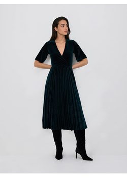 Reserved - Welurowa sukienka z plisowaniem - morski ze sklepu Reserved w kategorii Sukienki - zdjęcie 187590282