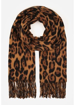 Brązowy Panterkowy Szalik z Wiskozy Zdobiony Frędzlami Ferialda ze sklepu renee.pl w kategorii Szaliki i chusty damskie - zdjęcie 187590422
