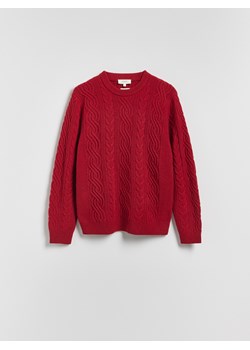 Reserved - Wełniany sweter z warkoczowym splotem - czerwony ze sklepu Reserved w kategorii Swetry męskie - zdjęcie 187595753