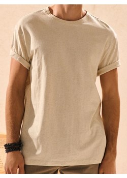 Sinsay - Koszulka z domieszką lnu - kremowy ze sklepu Sinsay w kategorii T-shirty męskie - zdjęcie 187597492