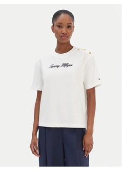 Tommy Hilfiger T-Shirt Script WW0WW47819 Écru Regular Fit ze sklepu MODIVO w kategorii Bluzki damskie - zdjęcie 187598352