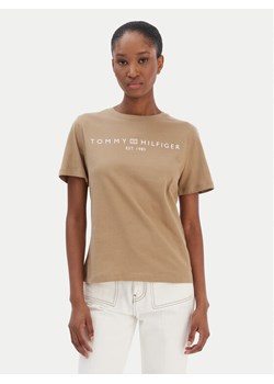 Tommy Hilfiger T-Shirt Logo WW0WW40276 Beżowy Regular Fit ze sklepu MODIVO w kategorii Bluzki damskie - zdjęcie 187598394