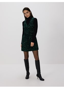 Reserved - Cekinowa sukienka mini - ciemnozielony ze sklepu Reserved w kategorii Sukienki - zdjęcie 187599490