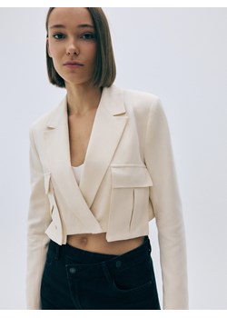 Reserved - Krótka marynarka z dodatkiem lnu - kremowy ze sklepu Reserved w kategorii Marynarki damskie - zdjęcie 187599503