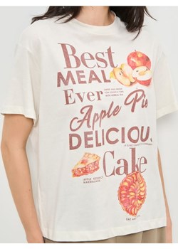 Sinsay - Bawełniana koszulka z nadrukiem - kremowy ze sklepu Sinsay w kategorii Bluzki damskie - zdjęcie 187600852