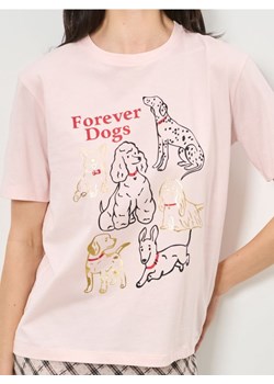 Sinsay - Bawełniana koszulka z krótkim rękawem - różowy ze sklepu Sinsay w kategorii Bluzki damskie - zdjęcie 187600853