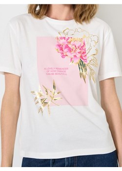 Sinsay - Bawełniana koszulka z nadrukiem - kremowy ze sklepu Sinsay w kategorii Bluzki damskie - zdjęcie 187600863