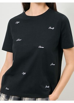 Sinsay - Koszulka z haftowanymi napisami - czarny ze sklepu Sinsay w kategorii Bluzki damskie - zdjęcie 187600922