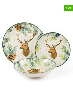 Trendy Kitchen by EXCÉLSA 12-częściowy zestaw talerzy &quot;Nordic Deer&quot; w kolorze kremowo-zielonym ze sklepu Limango Polska w kategorii Naczynia - zdjęcie 187601161