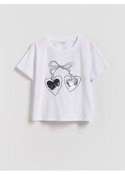 Reserved - T-shirt z cekinową aplikacją - złamana biel ze sklepu Reserved w kategorii Bluzki dziewczęce - zdjęcie 187602994