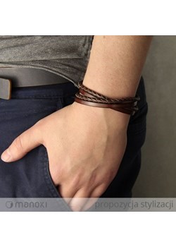 Brązowa bransoletka męska ze skóry i rzemienia naturalnego ze sklepu manoki.pl w kategorii Bransolety - zdjęcie 187604020