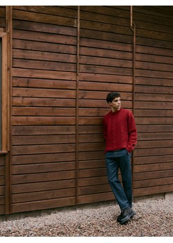 Reserved - Wełniany sweter z warkoczowym splotem - czerwony ze sklepu Reserved w kategorii Swetry męskie - zdjęcie 187604452