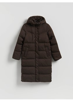 Reserved - Długa kurtka z kapturem - ciemnobrązowy ze sklepu Reserved w kategorii Kurtki damskie - zdjęcie 187606963