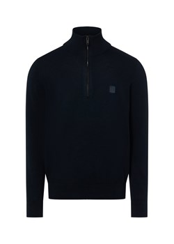 BOSS Orange Męski sweter z dzianiny z kaszmirem - Kanobix Mężczyźni Bawełna granatowy jednolity ze sklepu vangraaf w kategorii Swetry męskie - zdjęcie 187607001