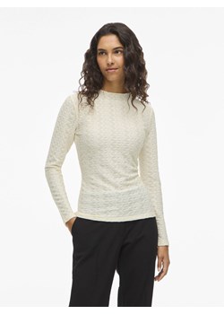 Vila Damska koszulka z długim rękawem - VISagara Kobiety écru wypukły wzór tkaniny ze sklepu vangraaf w kategorii Bluzki damskie - zdjęcie 187607060