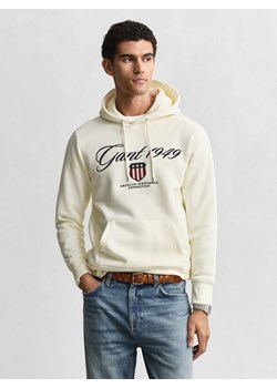 Gant Męski sweter z kapturem Mężczyźni Bawełna écru jednolity ze sklepu vangraaf w kategorii Bluzy męskie - zdjęcie 187607062