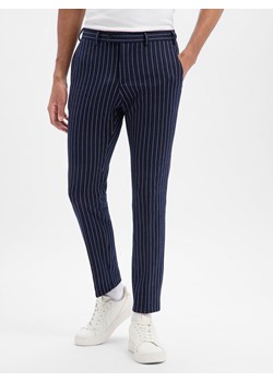Finshley & Harding London Spodnie - Hoxdon Mężczyźni Slim Fit Bawełna granatowy w paski ze sklepu vangraaf w kategorii Spodnie męskie - zdjęcie 187607092