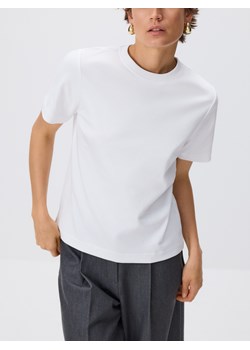 Reserved - T-shirt z bawełny merceryzowanej - biały ze sklepu Reserved w kategorii Bluzki damskie - zdjęcie 187607623