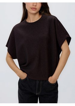 Reserved - T-shirt z metalizowaną nicią - ciemnobrązowy ze sklepu Reserved w kategorii Bluzki damskie - zdjęcie 187608044