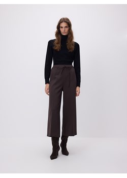 Reserved - Szerokie spodnie z wiązaniem - ciemnobrązowy ze sklepu Reserved w kategorii Spodnie damskie - zdjęcie 187608202