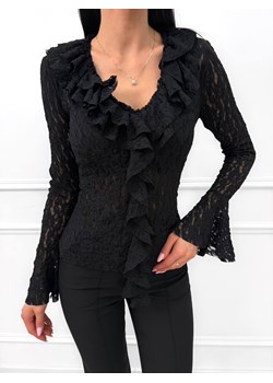 Czarna Koronkowa Bluzka z Żabotem ze sklepu ModnaKiecka.pl w kategorii Bluzki damskie - zdjęcie 187610323