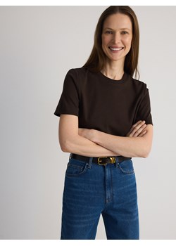 Reserved - T-shirt z bawełny merceryzowanej - brązowy ze sklepu Reserved w kategorii Bluzki damskie - zdjęcie 187612451