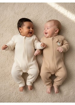 Sinsay - Bawełniane pajacyki 2 pack - beżowy ze sklepu Sinsay w kategorii Odzież dla niemowląt - zdjęcie 187615322