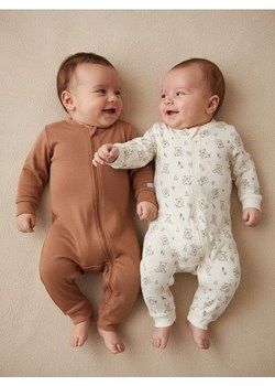 Sinsay - Bawełniany pajacyk 2 pack - beżowy ze sklepu Sinsay w kategorii Piżamy dziecięce - zdjęcie 187615324