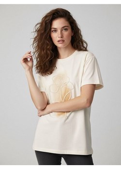 Sinsay - Bawełniana koszulka z krótkim rękawem - kremowy ze sklepu Sinsay w kategorii Bluzki damskie - zdjęcie 187615421