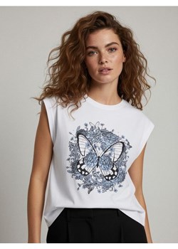 Sinsay - Koszulka z nadrukiem i ozdobnymi cyrkoniami - biały ze sklepu Sinsay w kategorii Bluzki damskie - zdjęcie 187615424