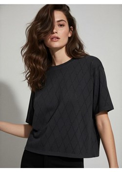 Sinsay - Bawełniana koszulka z krótkim rękawem - szary ze sklepu Sinsay w kategorii Bluzki damskie - zdjęcie 187615442