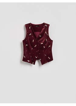 Reserved - Welurowa kamizelka z aplikacją - burgundowy ze sklepu Reserved w kategorii Kamizelki damskie - zdjęcie 187618430