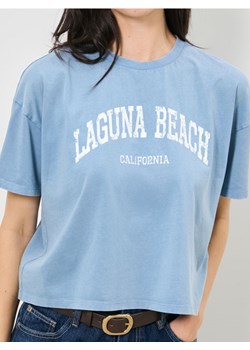 Sinsay - Bawełniana koszulka z napisem wakacyjnym - niebieski ze sklepu Sinsay w kategorii Bluzki damskie - zdjęcie 187619564