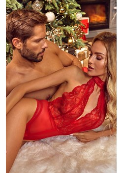Obsessive czerwone koronkowe body damskie z otwartym krokiem Dagmarie, Kolor czerwony, Rozmiar XS/S, Obsessive ze sklepu Intymna w kategorii Body damskie - zdjęcie 187621601