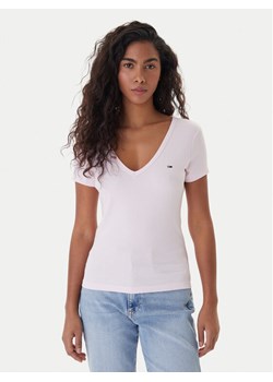 Tommy Jeans T-Shirt Essential DW0DW17385 Różowy Slim Fit ze sklepu MODIVO w kategorii Bluzki damskie - zdjęcie 187622661