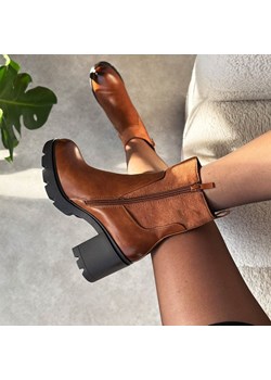 Camelowe botki damskie na obcasie M.Daszyński 23108A-14 ze sklepu suzana.pl w kategorii Botki - zdjęcie 187623100