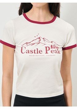 Sinsay - Bawełniana koszulka z nadrukiem - kremowy ze sklepu Sinsay w kategorii Bluzki damskie - zdjęcie 187623600