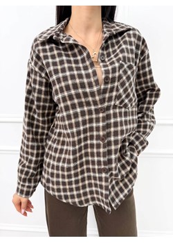 Czekoladowa Flanelowa Koszula w Kratę ze sklepu ModnaKiecka.pl w kategorii Koszule damskie - zdjęcie 187623740