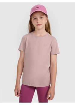 Dziewczęcy t-shirt bez nadruku 4F 4FJRAW25TTSHF3233 - beżowy ze sklepu Sportstylestory.com w kategorii Bluzki dziewczęce - zdjęcie 187623964