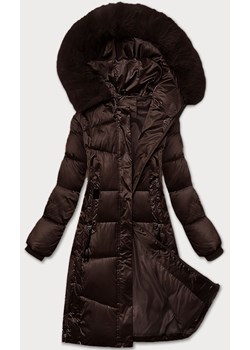 Zimowa pikowana kurtka plus size z kapturem S'west czekoladowa (B8267-14) ze sklepu goodlookin.pl w kategorii Kurtki damskie - zdjęcie 187625231