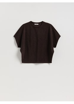 Reserved - T-shirt z metalizowaną nicią - ciemnobrązowy ze sklepu Reserved w kategorii Bluzki damskie - zdjęcie 187630460