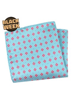 Poszetka, Turkusowa, Niebieska w Czerwone Kwiatki, Męska, Elegancka -HIS STORY POSZHSTR0036 ze sklepu JegoSzafa.pl w kategorii Poszetki i butonierki - zdjęcie 187630992