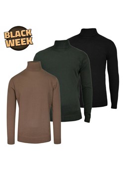 Zestaw Trzech Męskich Golfów - Brave Soul - Czarny, Camel i Zieleń Khaki SWBRSHUMEzestaw2 ze sklepu JegoSzafa.pl w kategorii Swetry męskie - zdjęcie 187631001
