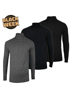 Zestaw Trzech Męskich Golfów - Brave Soul - Czarny, Granatowy i Popielaty Melanż SWBRSHUMEZESTAW3 ze sklepu JegoSzafa.pl w kategorii Swetry męskie - zdjęcie 187631002